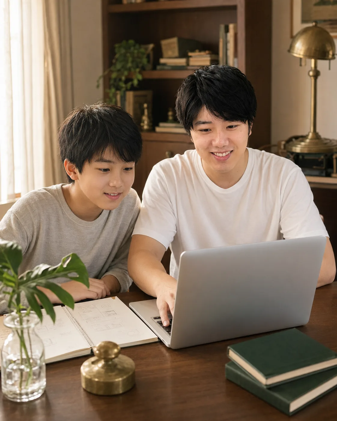 makery のクラスで親子が一緒に自作アプリを眺めている様子